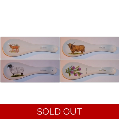SCOTTISH DESIGN CERAMIC SPOON RESTS 4 DIFFERENT DESIGNS.